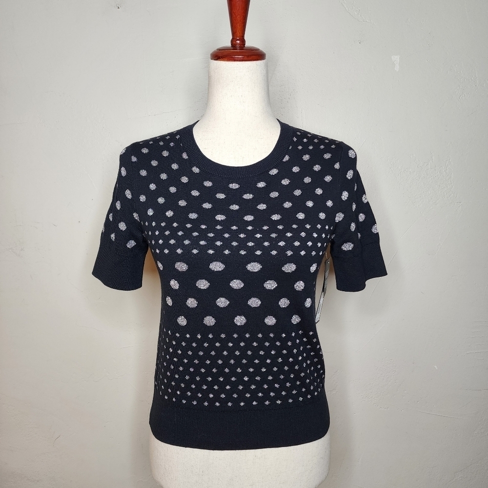 NWT Marc by Marc Jacobs Black and Silver Polka Dot Crew Neck Sweater Size Small